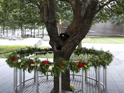 9/11 Tree surrounded by flower garland